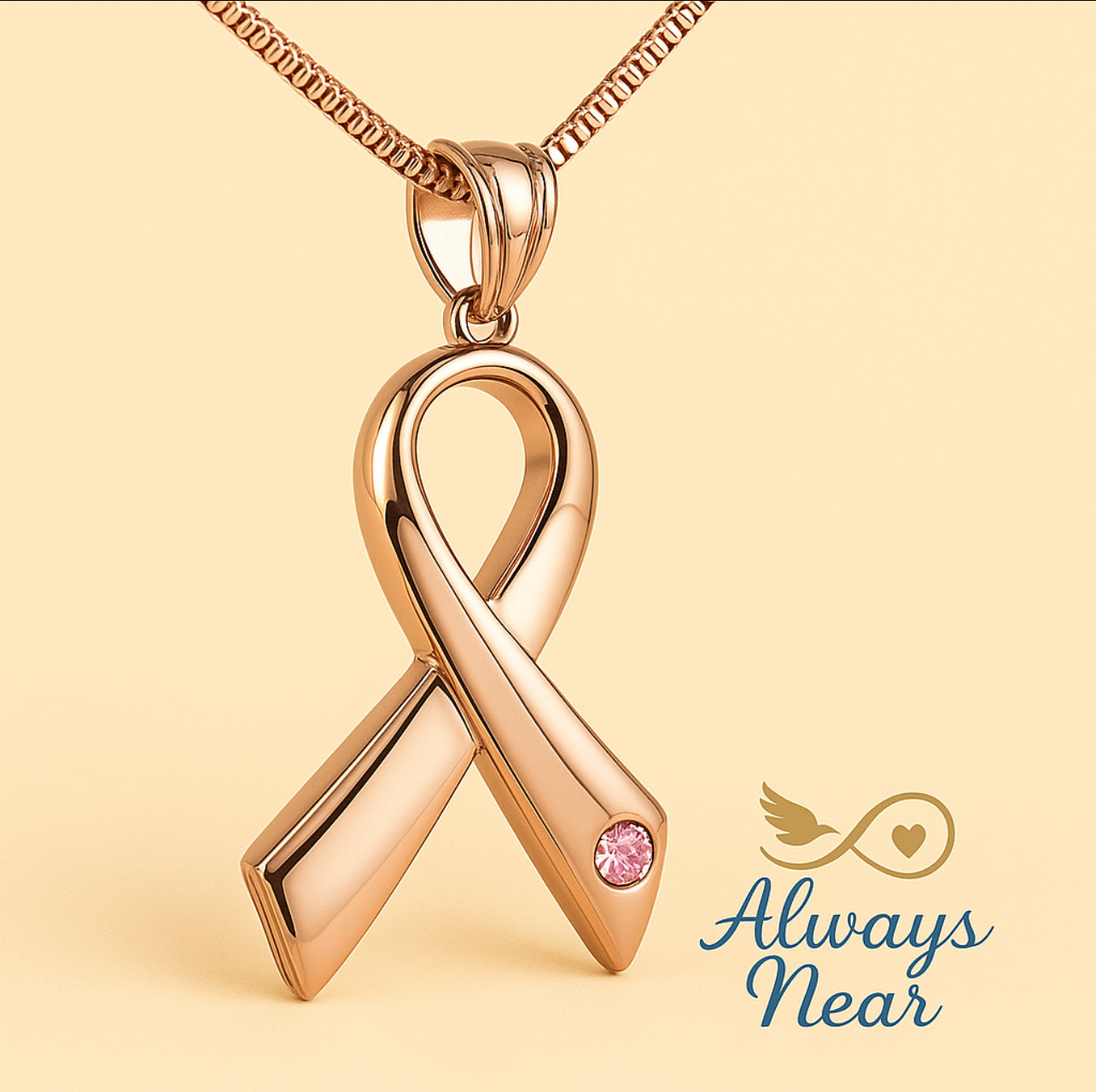 Brave Bloom – Rose Gold Breast Cancer Cremation Pendant