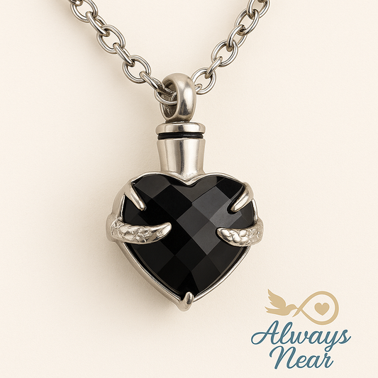 Obsidian Heart Cremation Necklace for Ashes