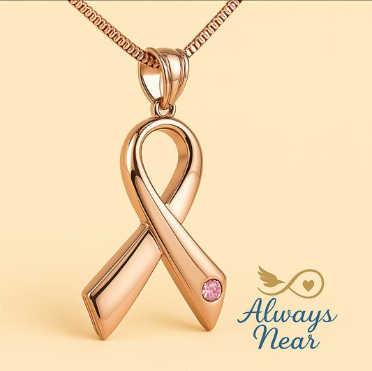 Brave Bloom – Rose Gold Breast Cancer Cremation Pendant