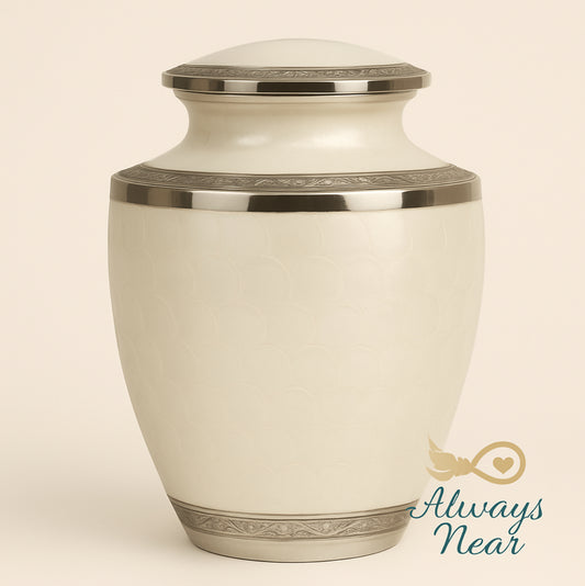 Heaven’s Embrace – White Ripple Brass Urn