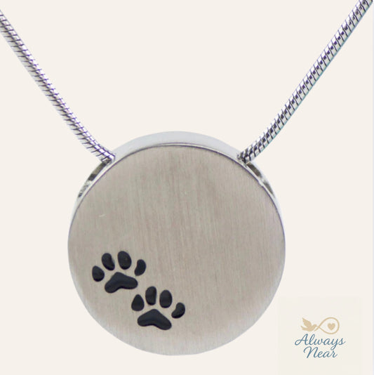Paw Prints Cremation Necklace – Pewter Finish