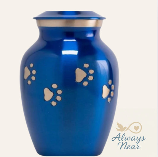 Glossy Blue Paw Print Pet Urn – 30 Cubic Inches