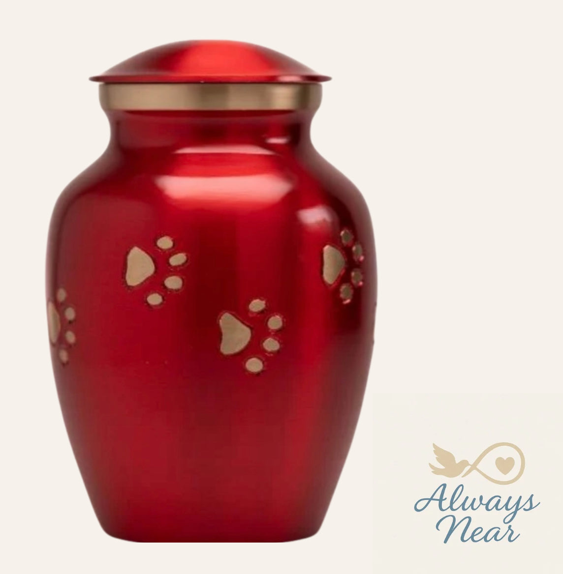 Glossy Red Paw Print Pet Urn – 30 Cubic Inches