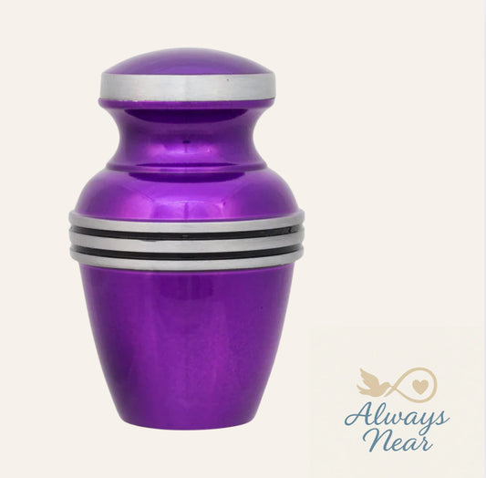 Dark Purple Banded Cremation Keepsake Urn