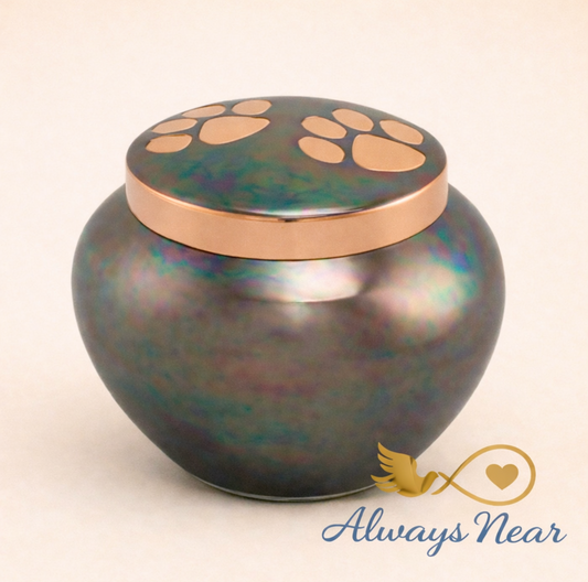 Rainbow Paws III– Raku Pet Urn (Medium)